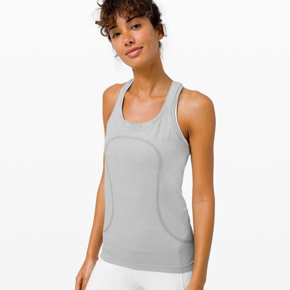 Lululemon Swiftly Tech Tank Size 12 White Black Tempo Micro Stripe Run Gym
